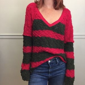 Free People Olive Pink Knit Wool Sweater Top